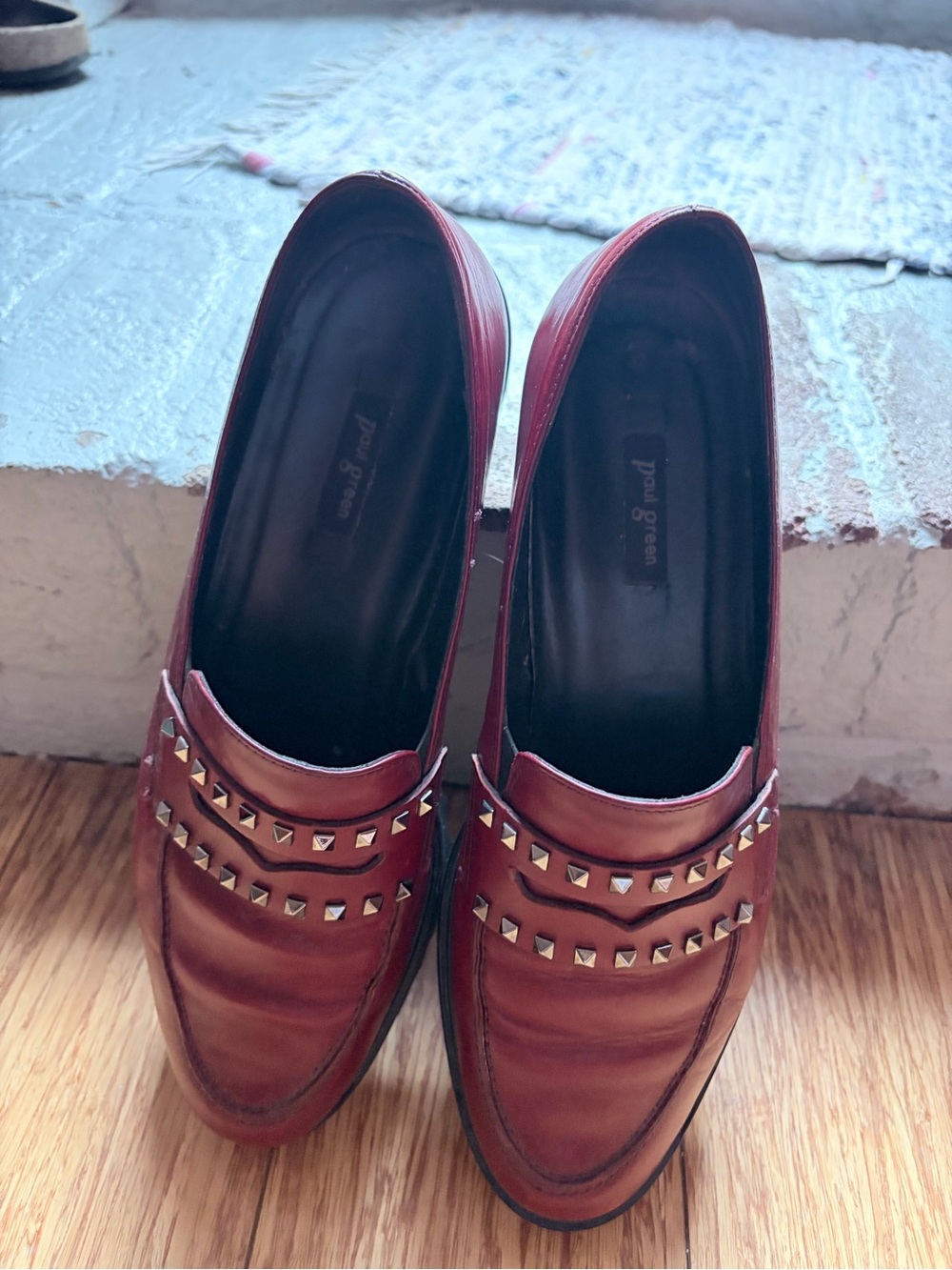 Paul Green Red Leather Studded Loafers